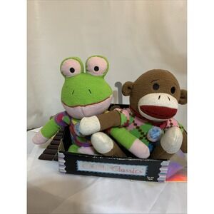 Dan Dee Sock Monkey Frog Pair 16 Inch Knit Stuffed Animal Toys NEW In Box Vntg‎